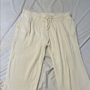 Cream Ribbed Lounge Pants